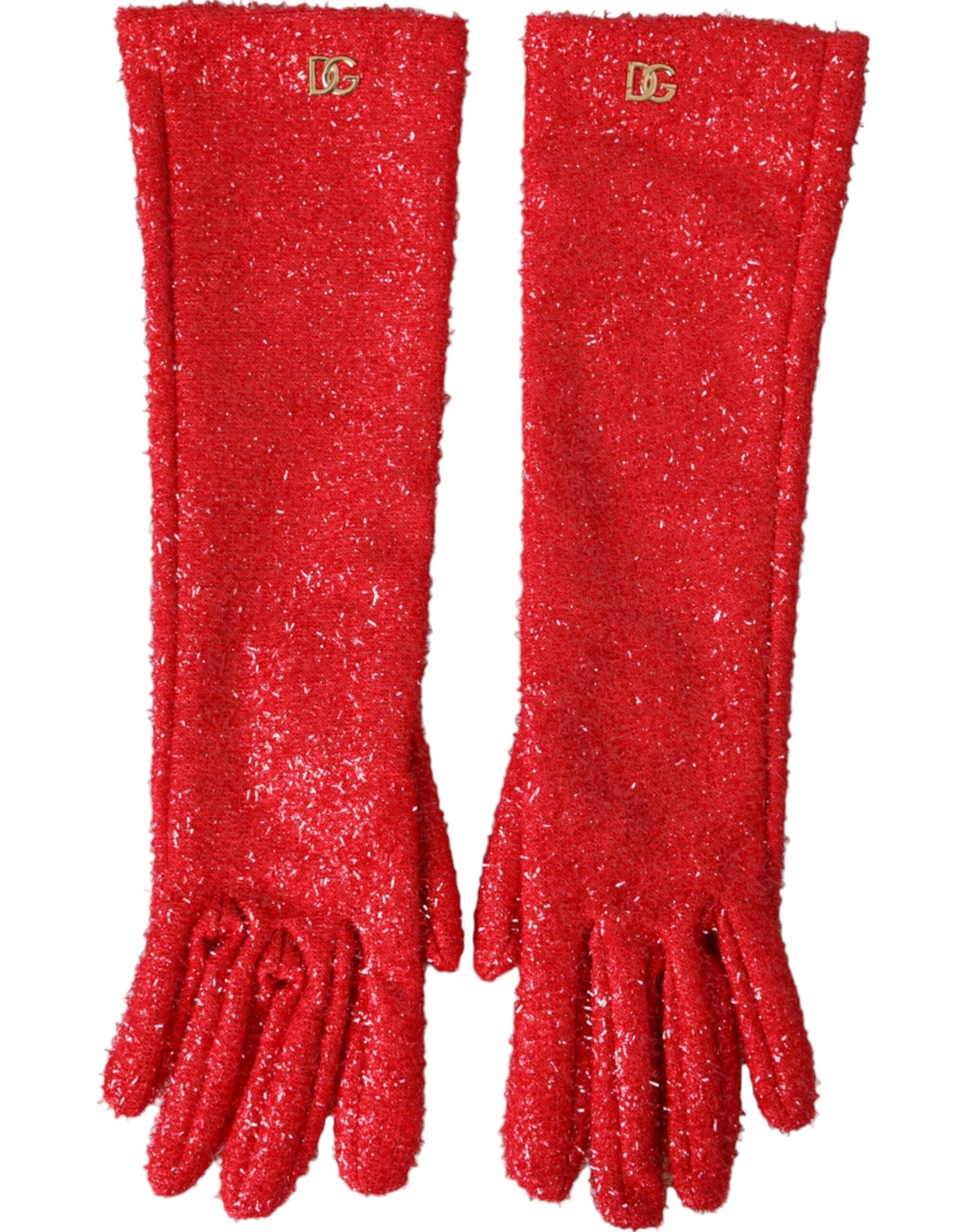 Red Lurex Fantasia gloves medium sleeve length