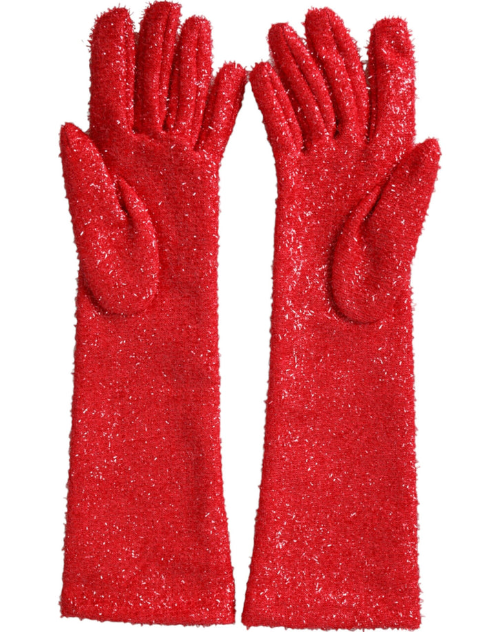 Red Lurex Fantasia gloves medium sleeve length