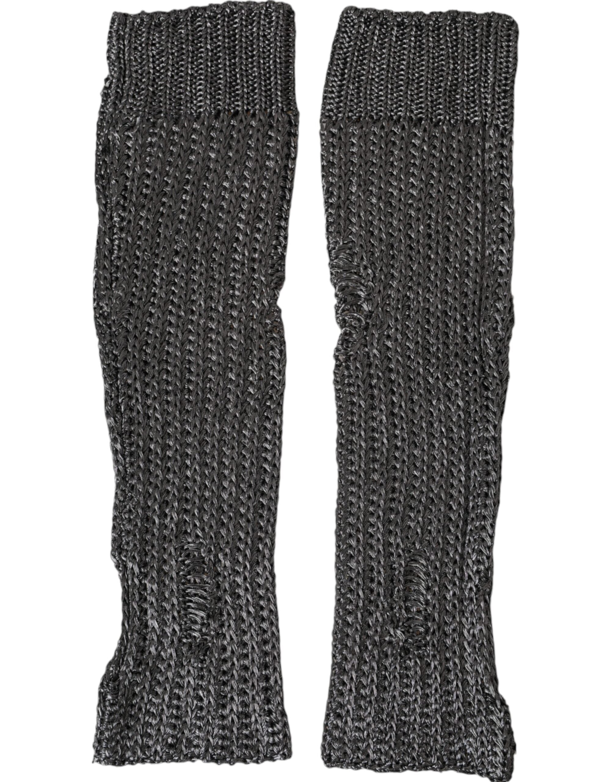 Grey viscose knitted fingerless gloves