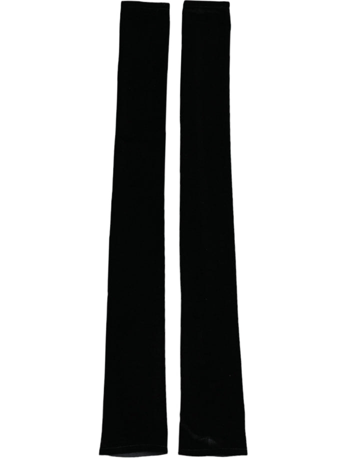 Black nylon fingerless elbow gloves