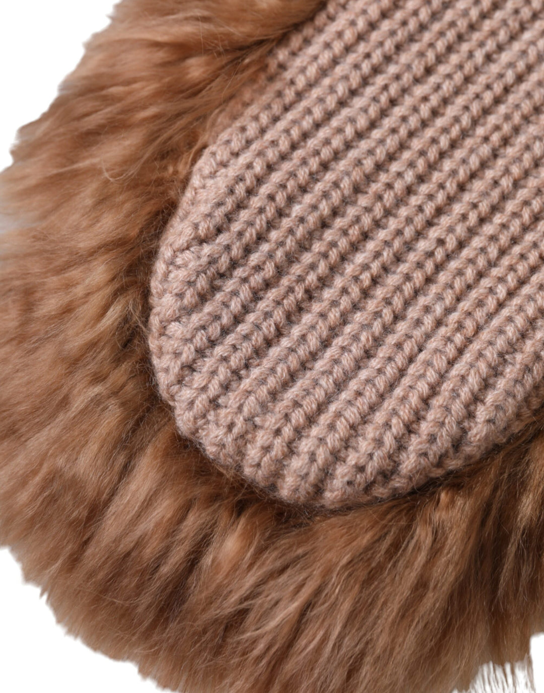 Brown cashmere knitted fur mid-sleeve mittens