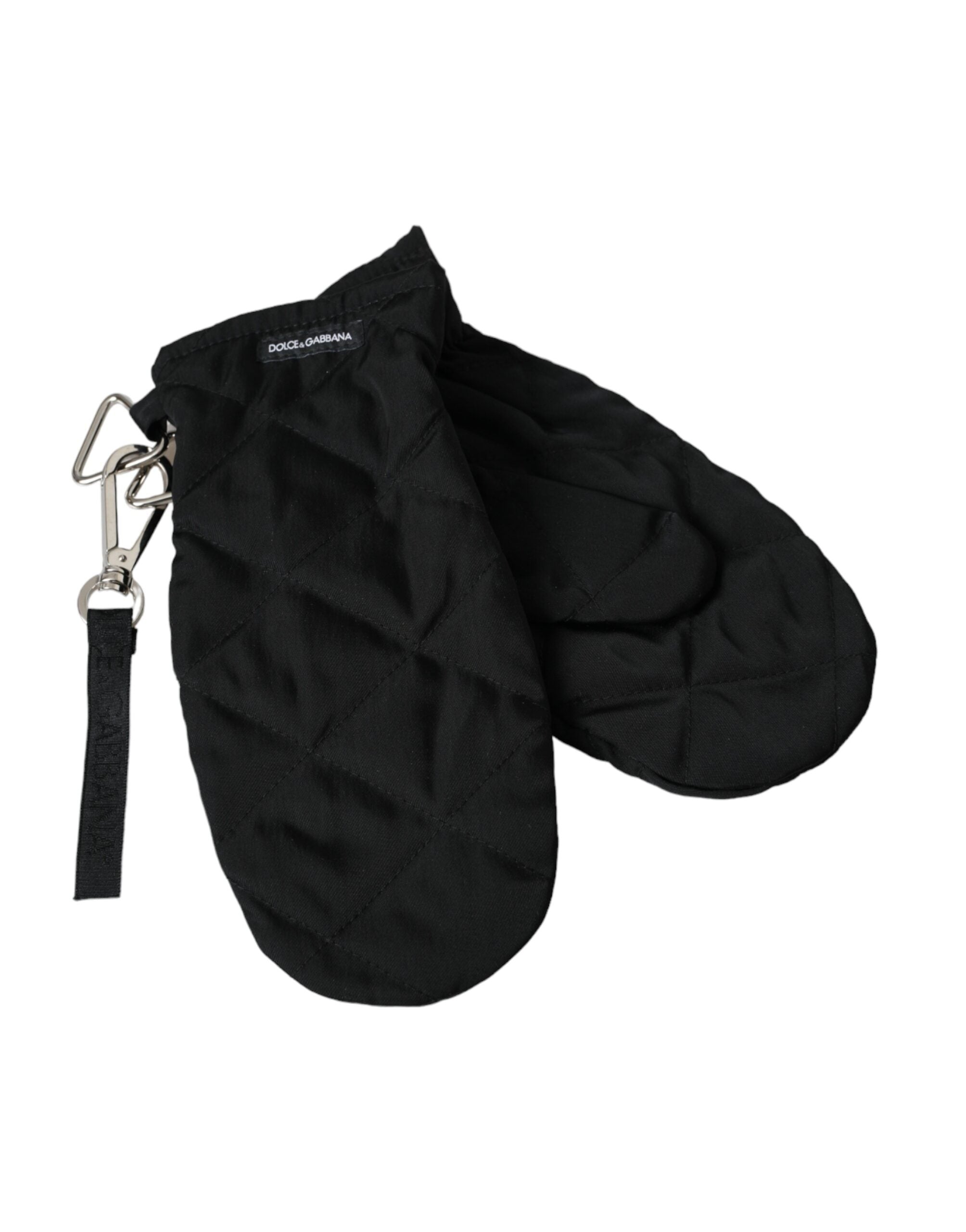 Black quilted nylon wrist length gloves