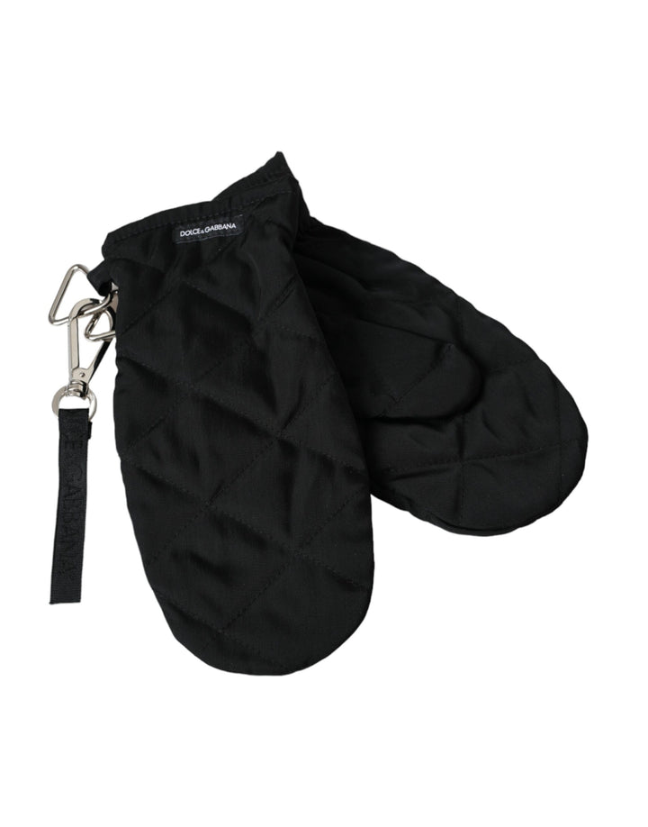 Black quilted nylon wrist length gloves