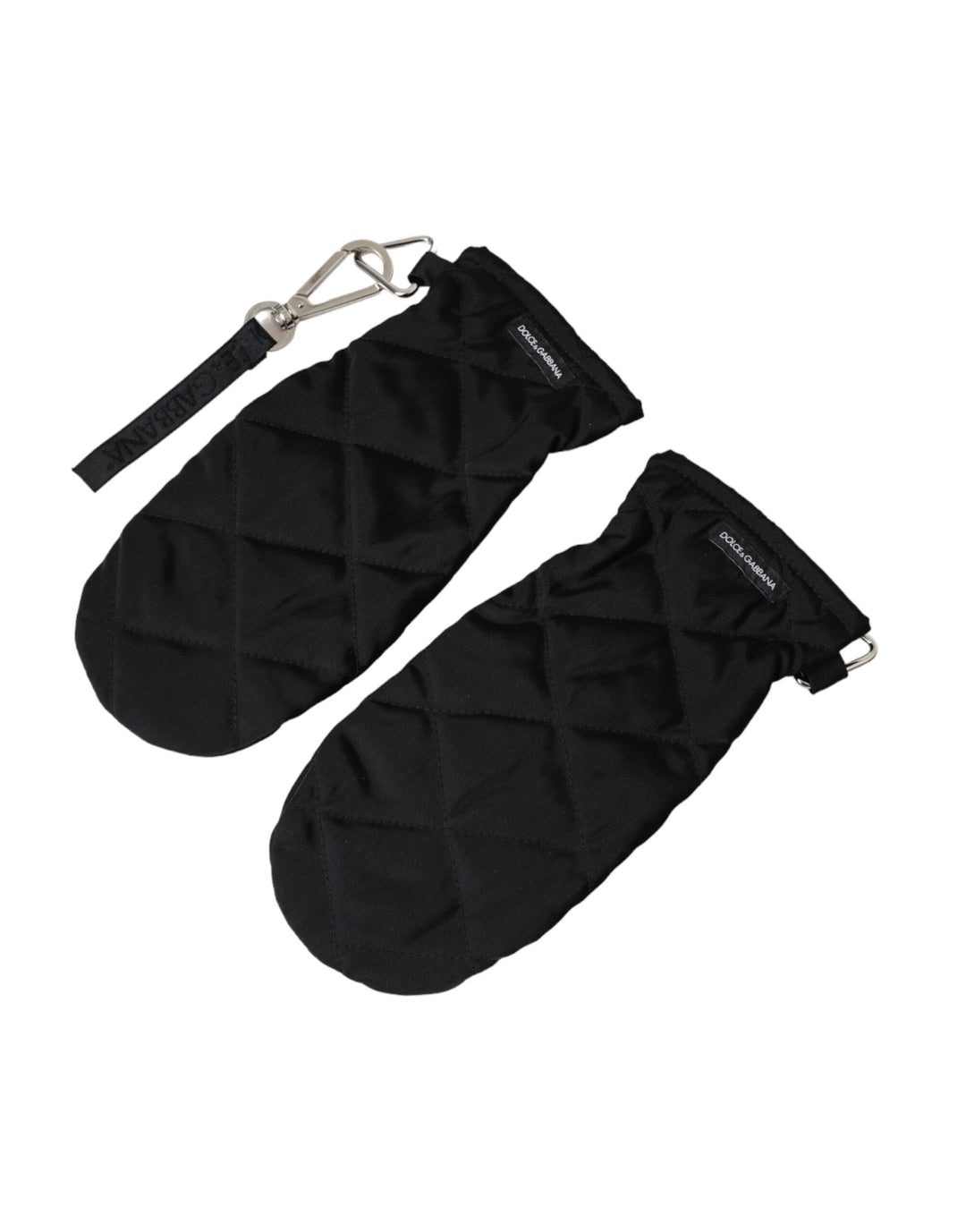 Black quilted nylon wrist length gloves