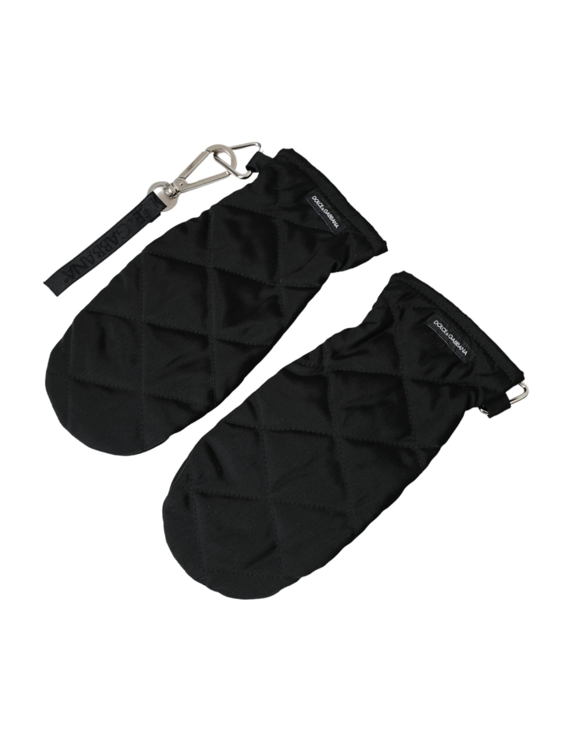 Black quilted nylon wrist length gloves