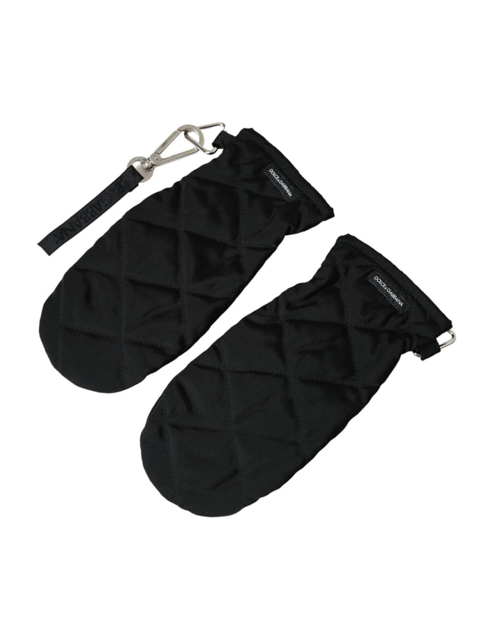 Black quilted nylon wrist length gloves