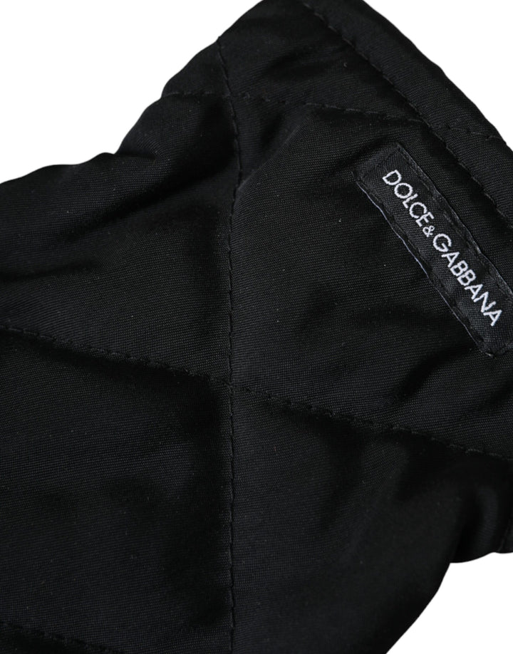 Black quilted nylon wrist length gloves
