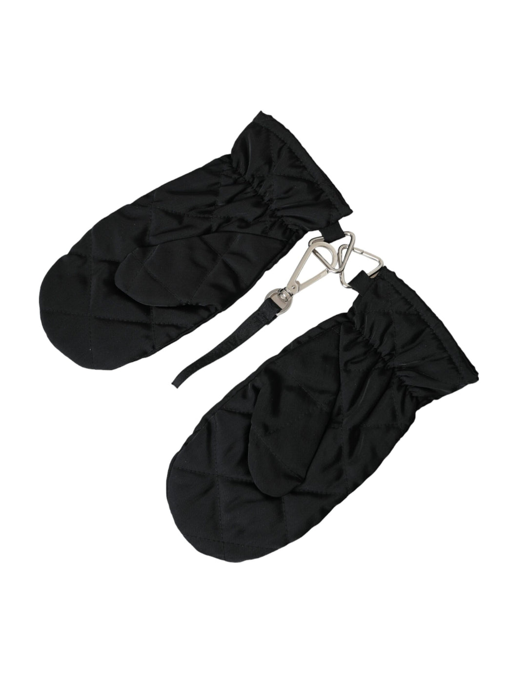 Black quilted nylon wrist length gloves