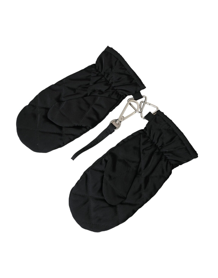 Black quilted nylon wrist length gloves