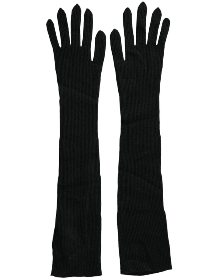 Black cashmere gloves, knitted in elbow length