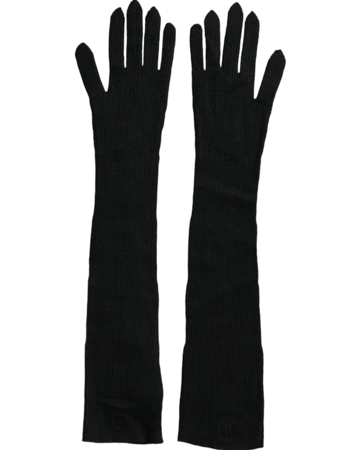 Black cashmere gloves, knitted in elbow length
