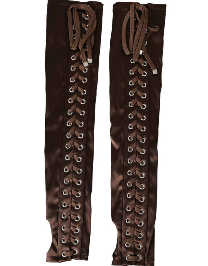 Brown acetate lace fingerless gloves
