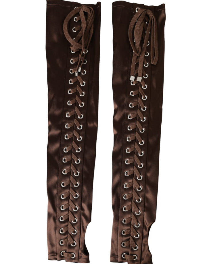Brown acetate lace fingerless gloves
