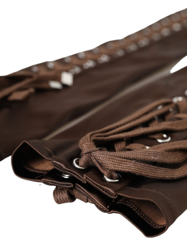 Brown acetate lace fingerless gloves