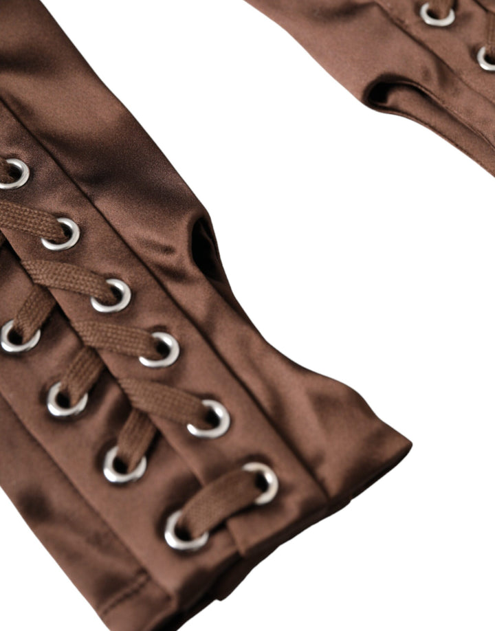 Brown acetate lace fingerless gloves