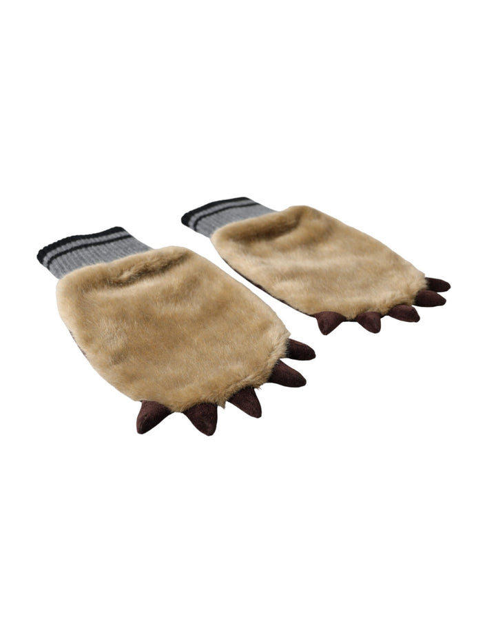 Beige Acryl gestrickt Pelz Handgelenk Fäustlinge Handschuhe