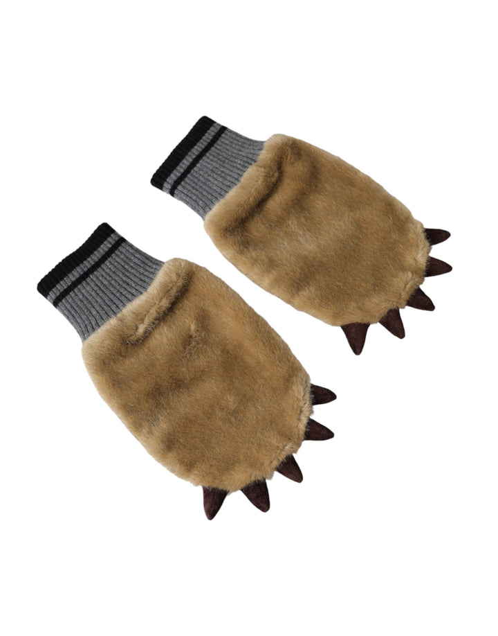 Beige Acryl gestrickt Pelz Handgelenk Fäustlinge Handschuhe