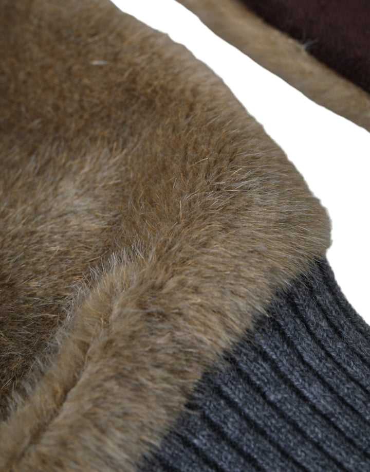 Beige Acryl gestrickt Pelz Handgelenk Fäustlinge Handschuhe