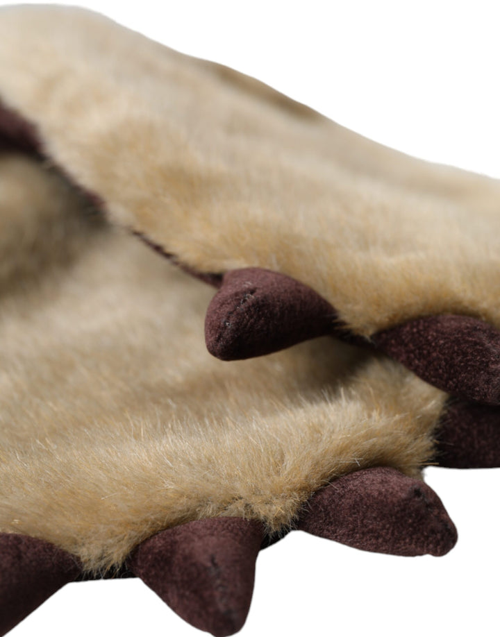 Beige Acryl gestrickt Pelz Handgelenk Fäustlinge Handschuhe