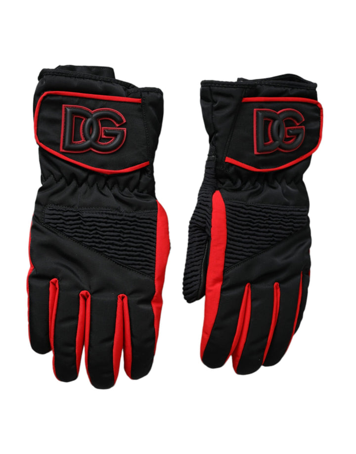 Black and red nylon gloves in wrist length