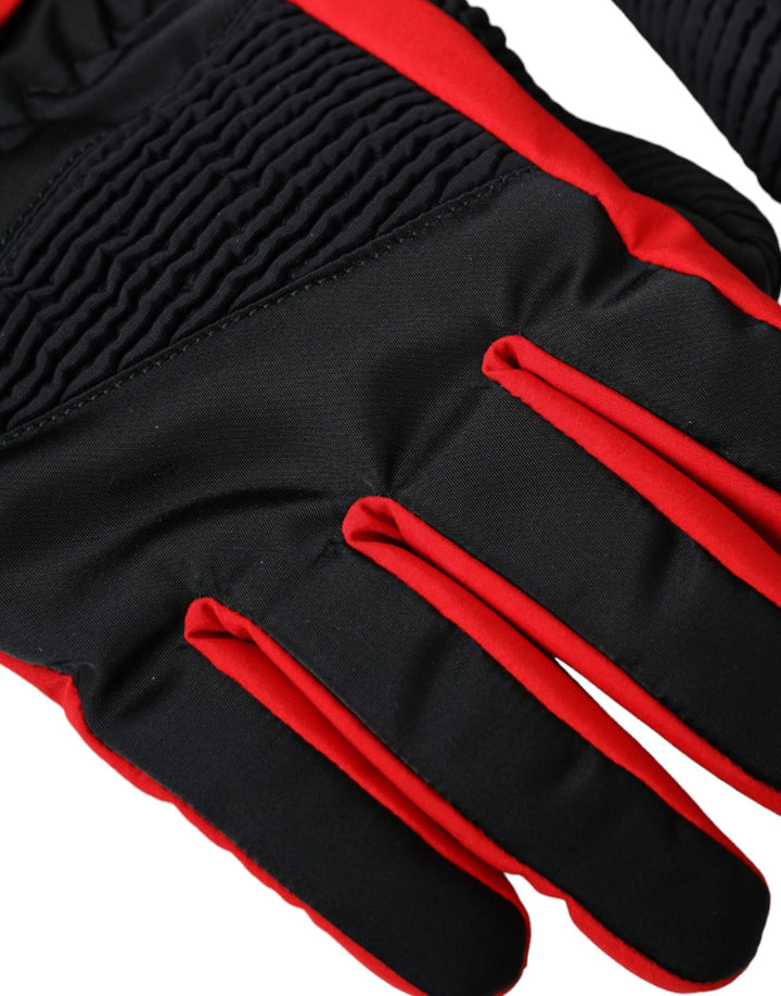 Black and red nylon gloves in wrist length