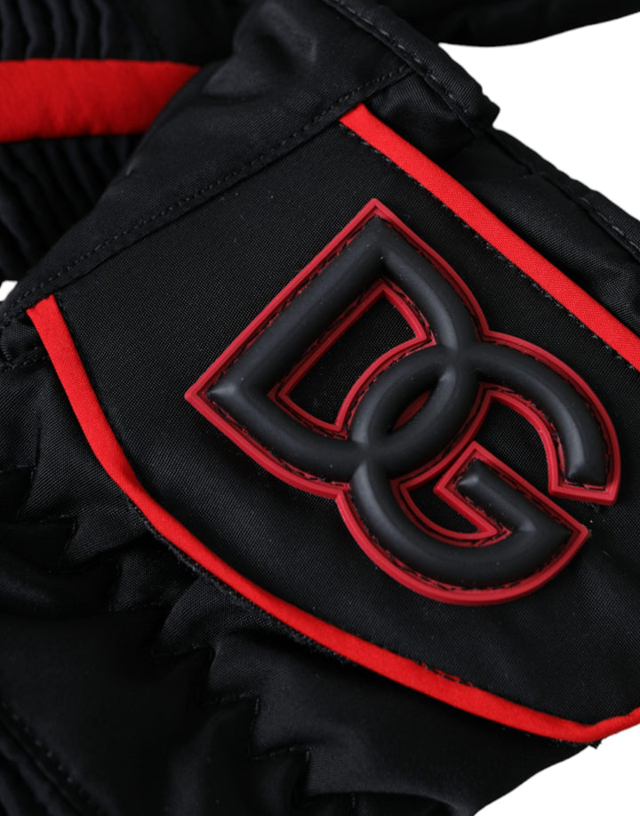Black and red nylon gloves in wrist length