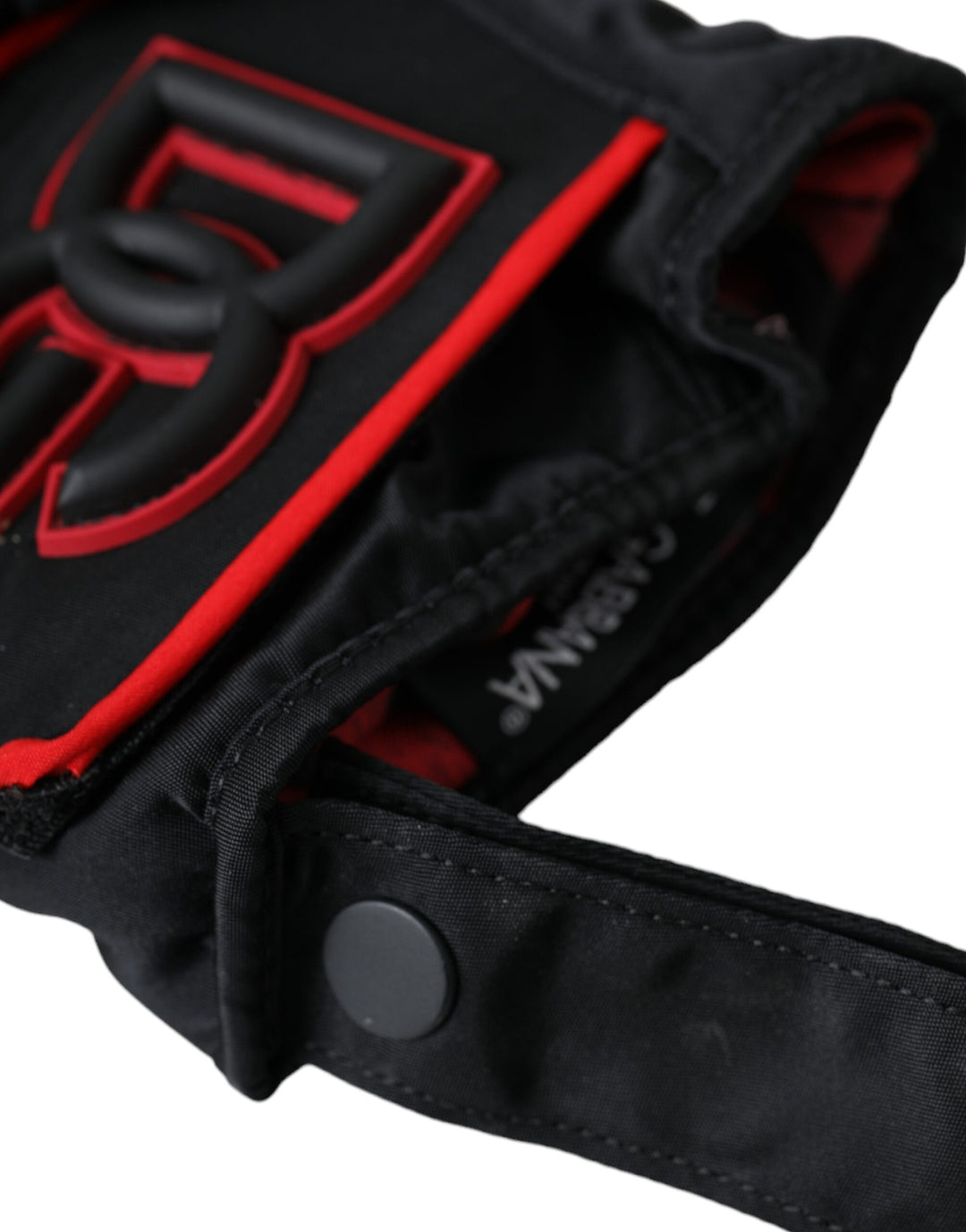 Black and red nylon gloves in wrist length