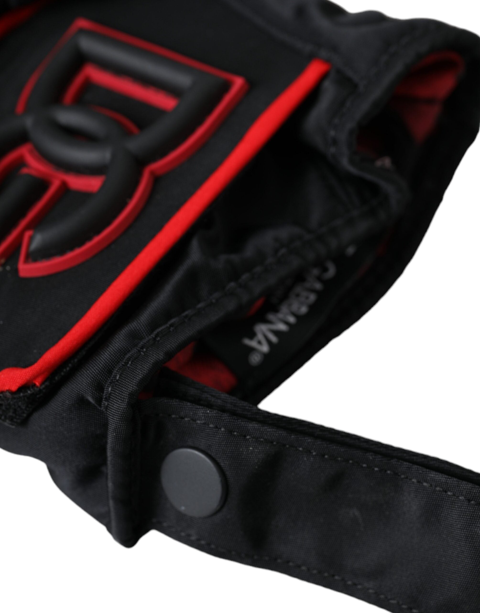 Black and red nylon gloves in wrist length