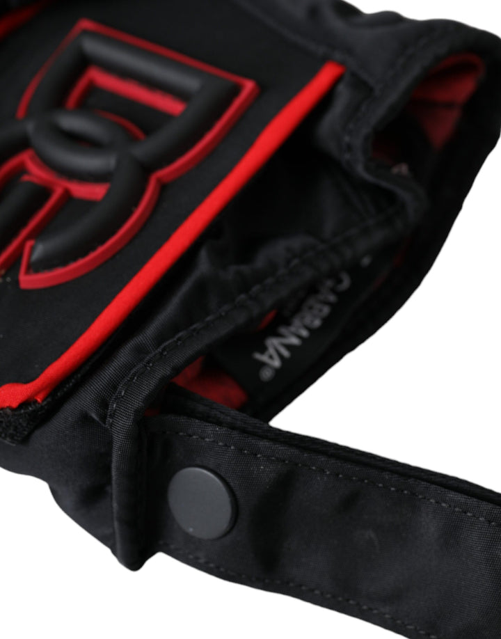 Black and red nylon gloves in wrist length