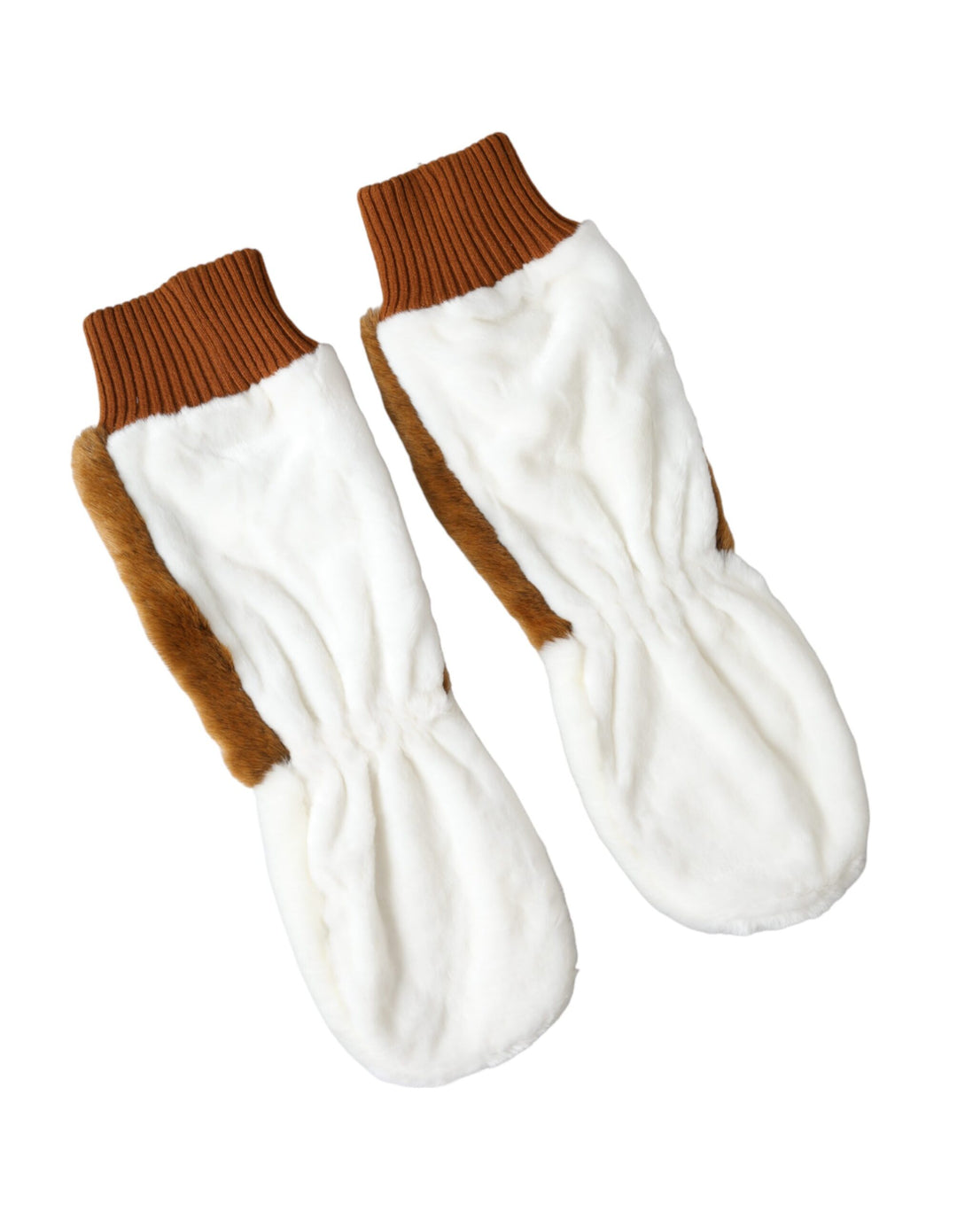 Braun Weiß Acryl gestrickt Pelz Mitten Handschuhe