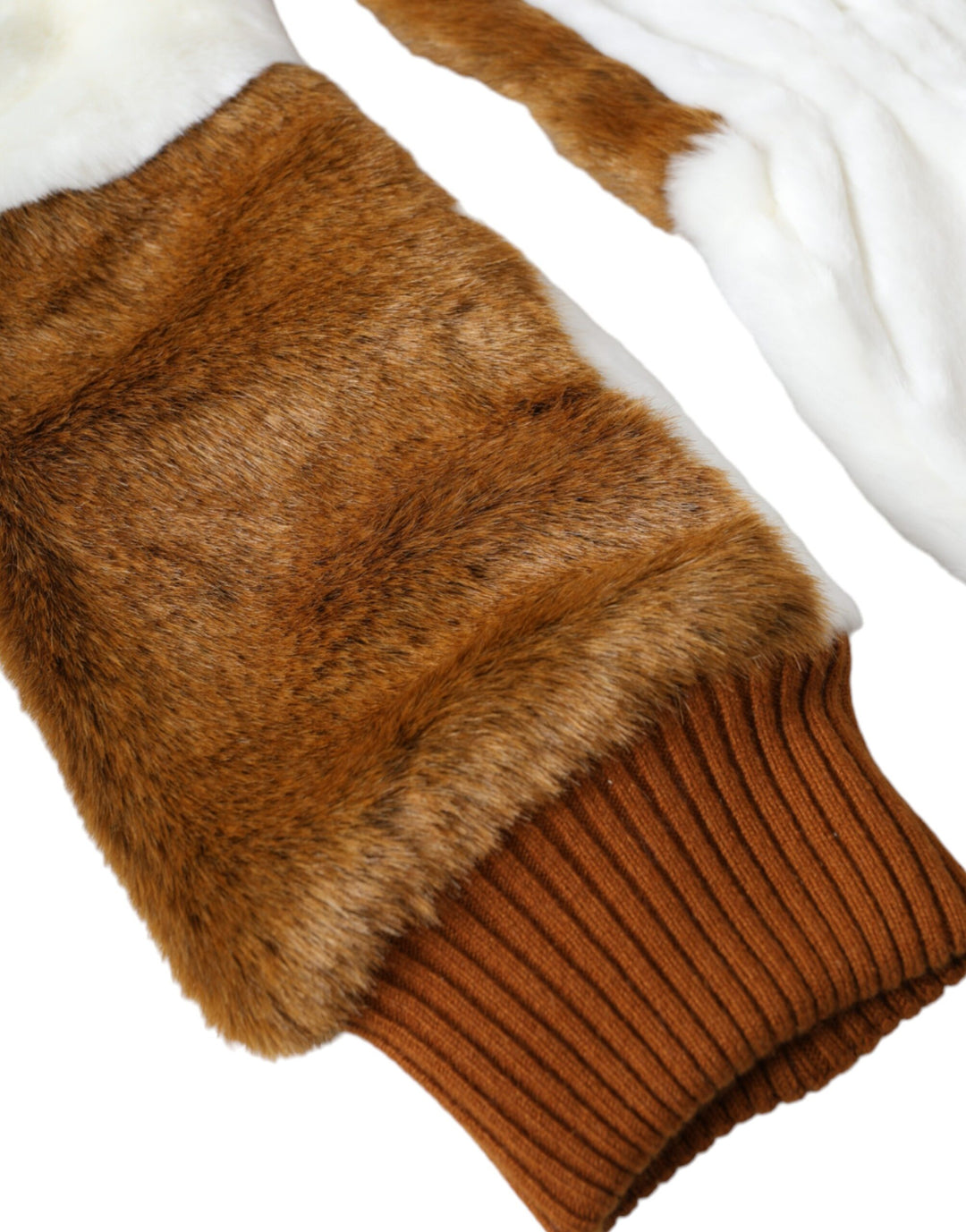 Braun Weiß Acryl gestrickt Pelz Mitten Handschuhe