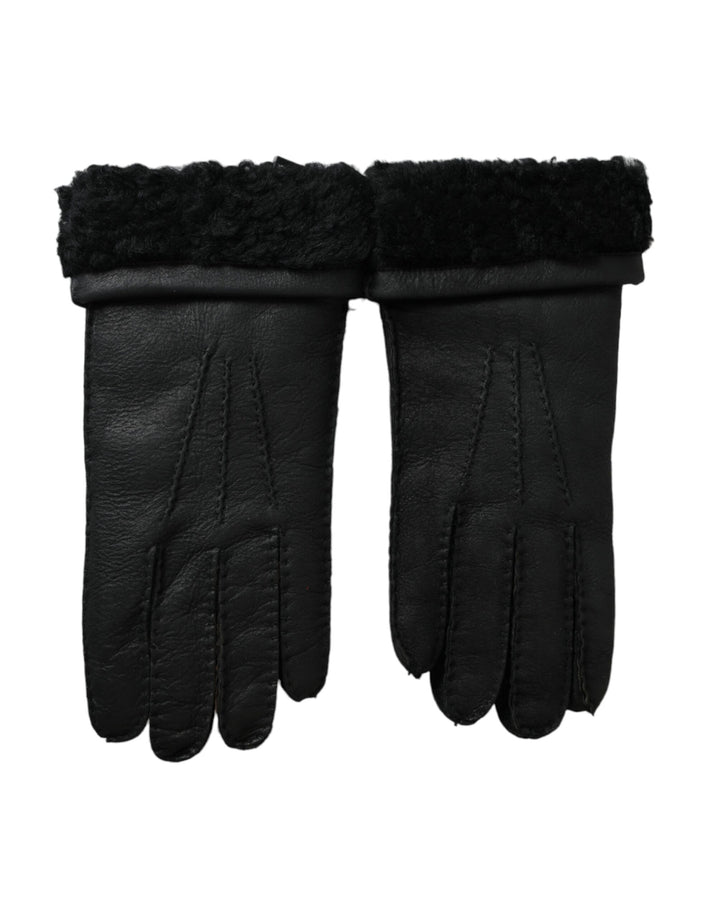 Black leather and fur gloves for short hands