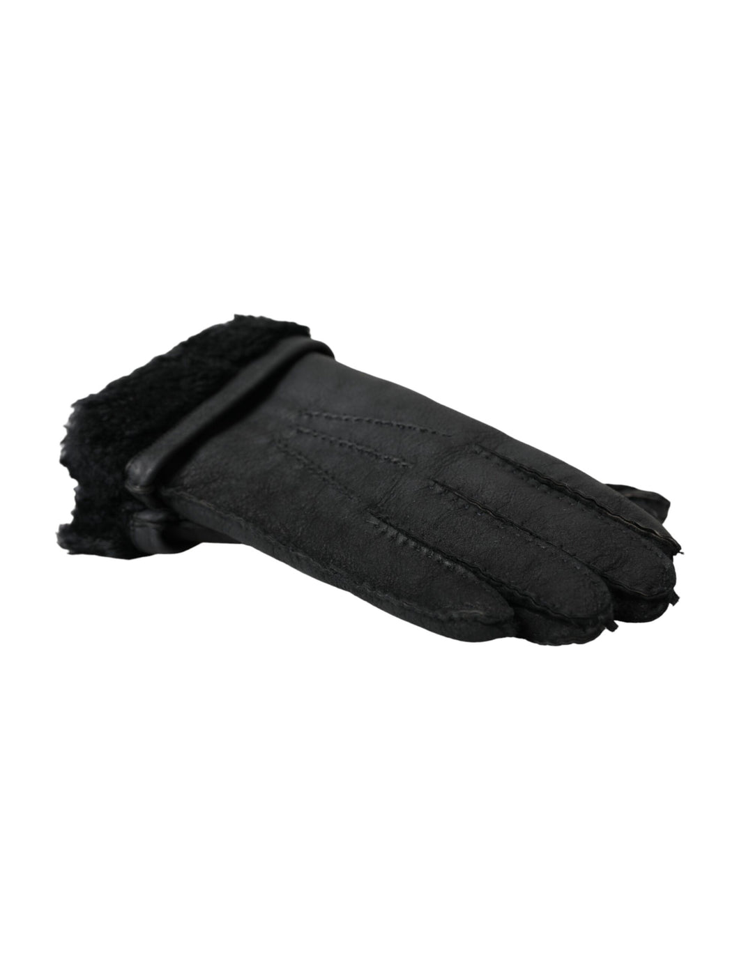 Black leather and fur gloves for short hands