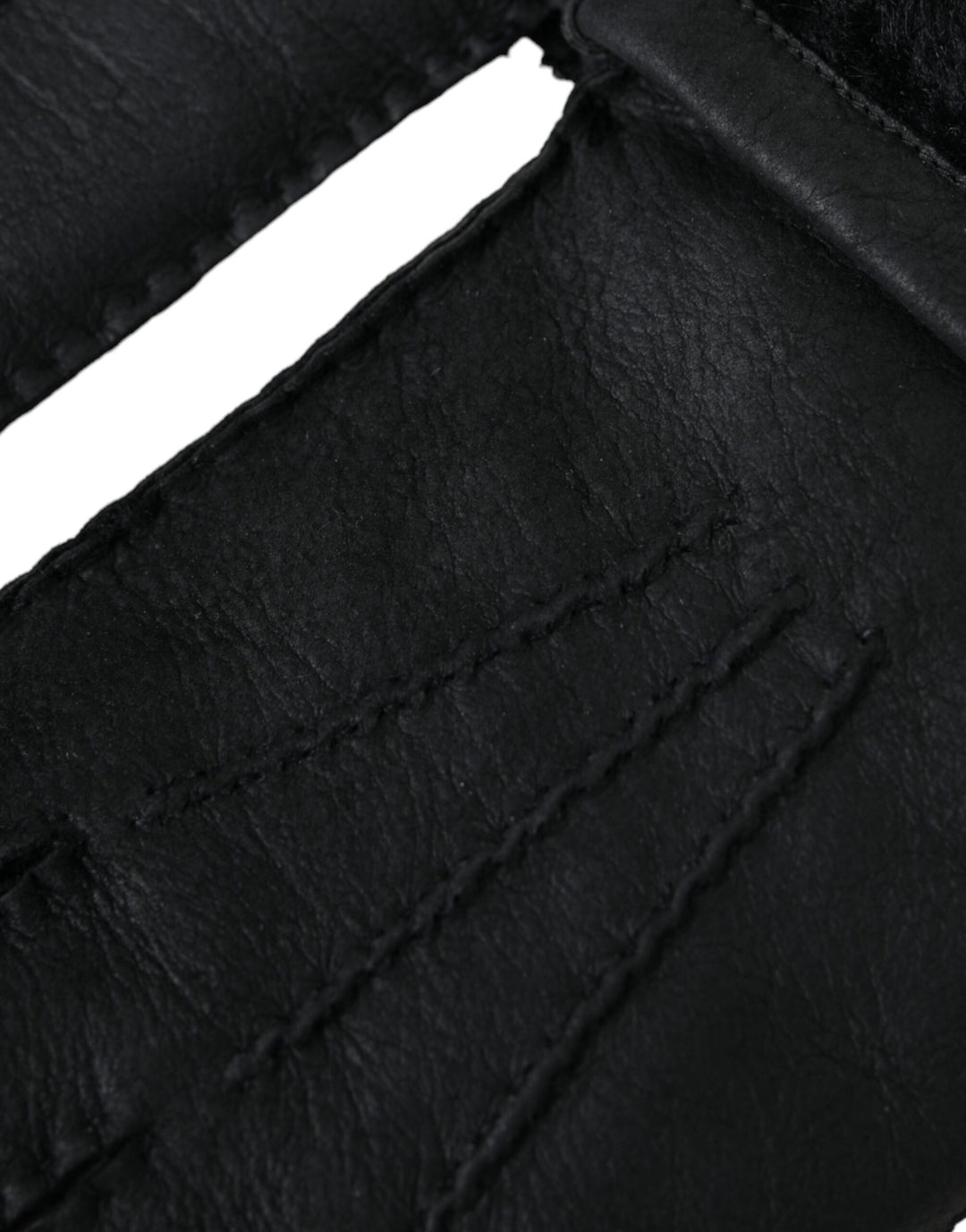 Black leather and fur gloves for short hands