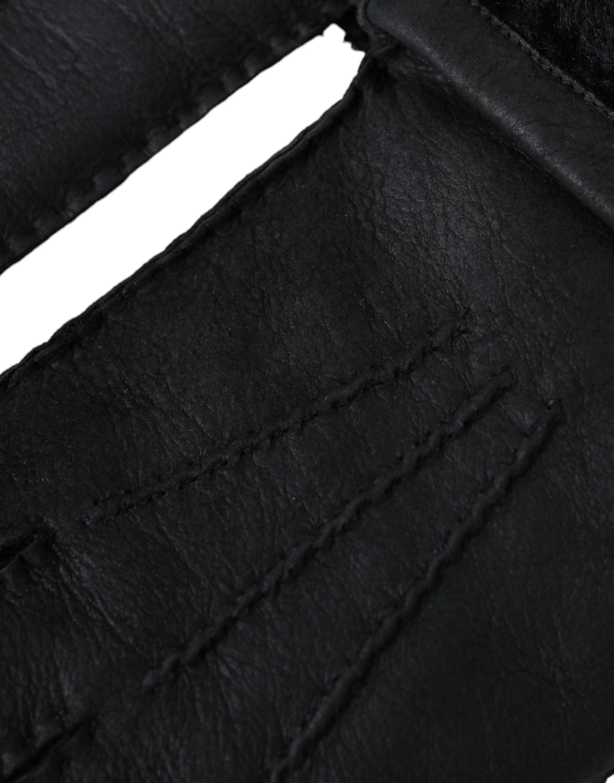Black leather and fur gloves for short hands