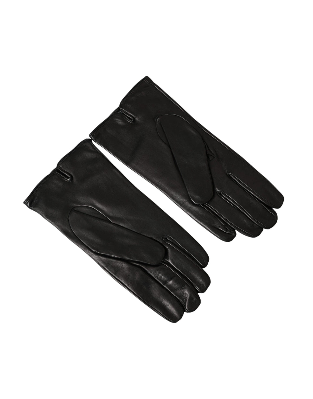 Black leather gloves with embossed logo for short hands