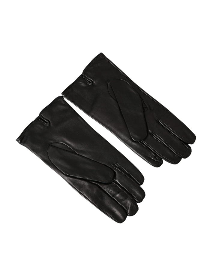 Black leather gloves with embossed logo for short hands