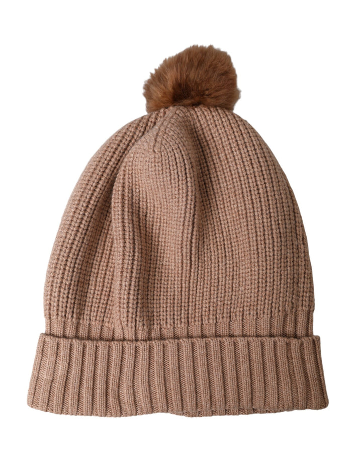 Brown Solid gestrickt Pelz Ball Winter Beanie Hut