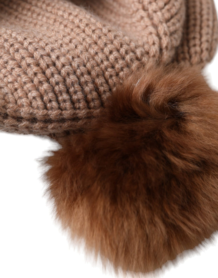 Brown Solid gestrickt Pelz Ball Winter Beanie Hut