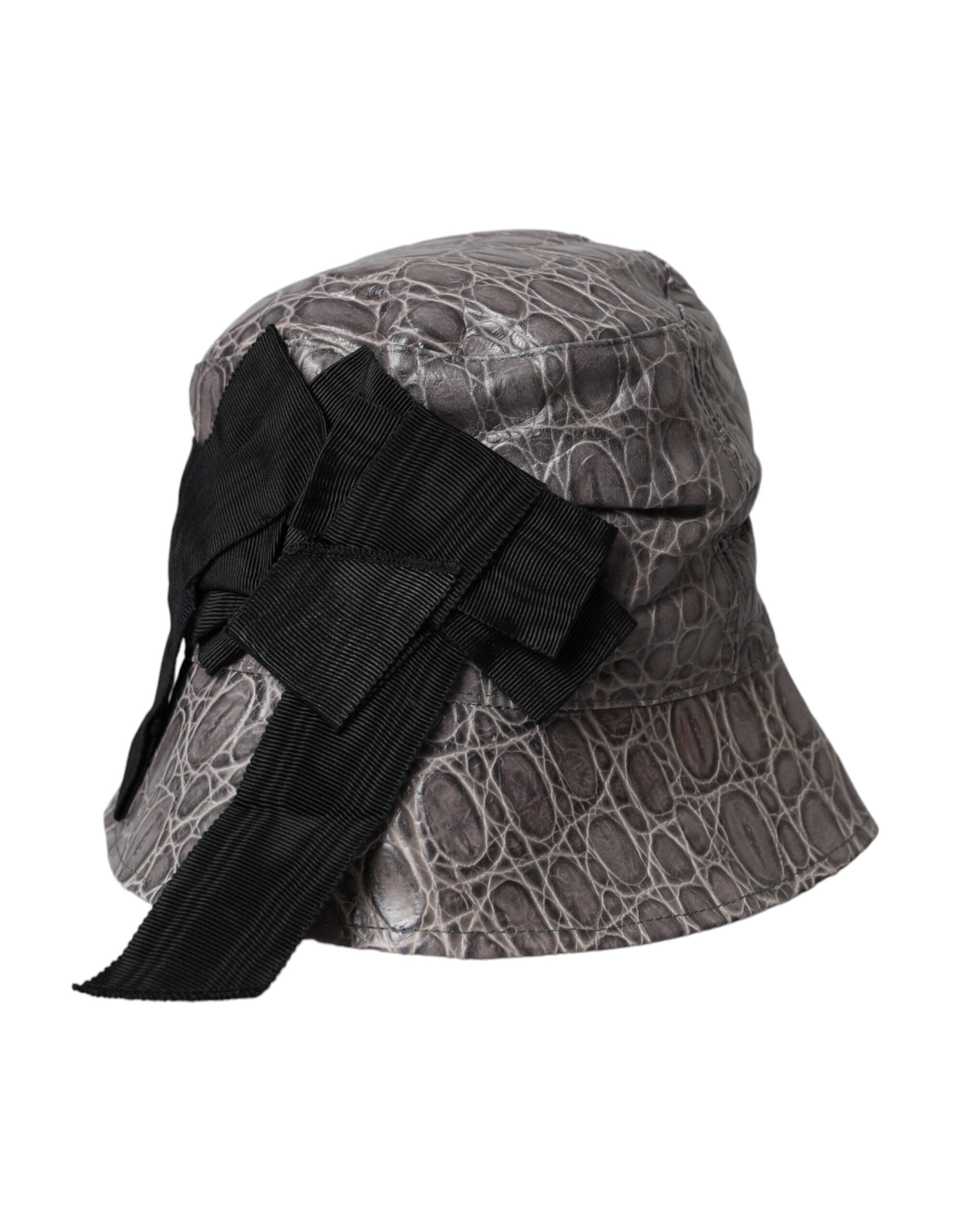 Black-grey patterned leather bucket hat