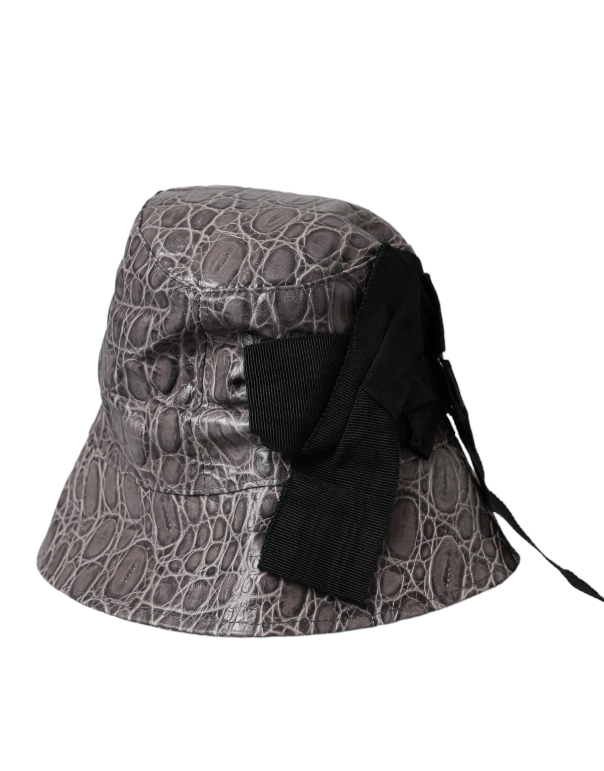 Black-grey patterned leather bucket hat
