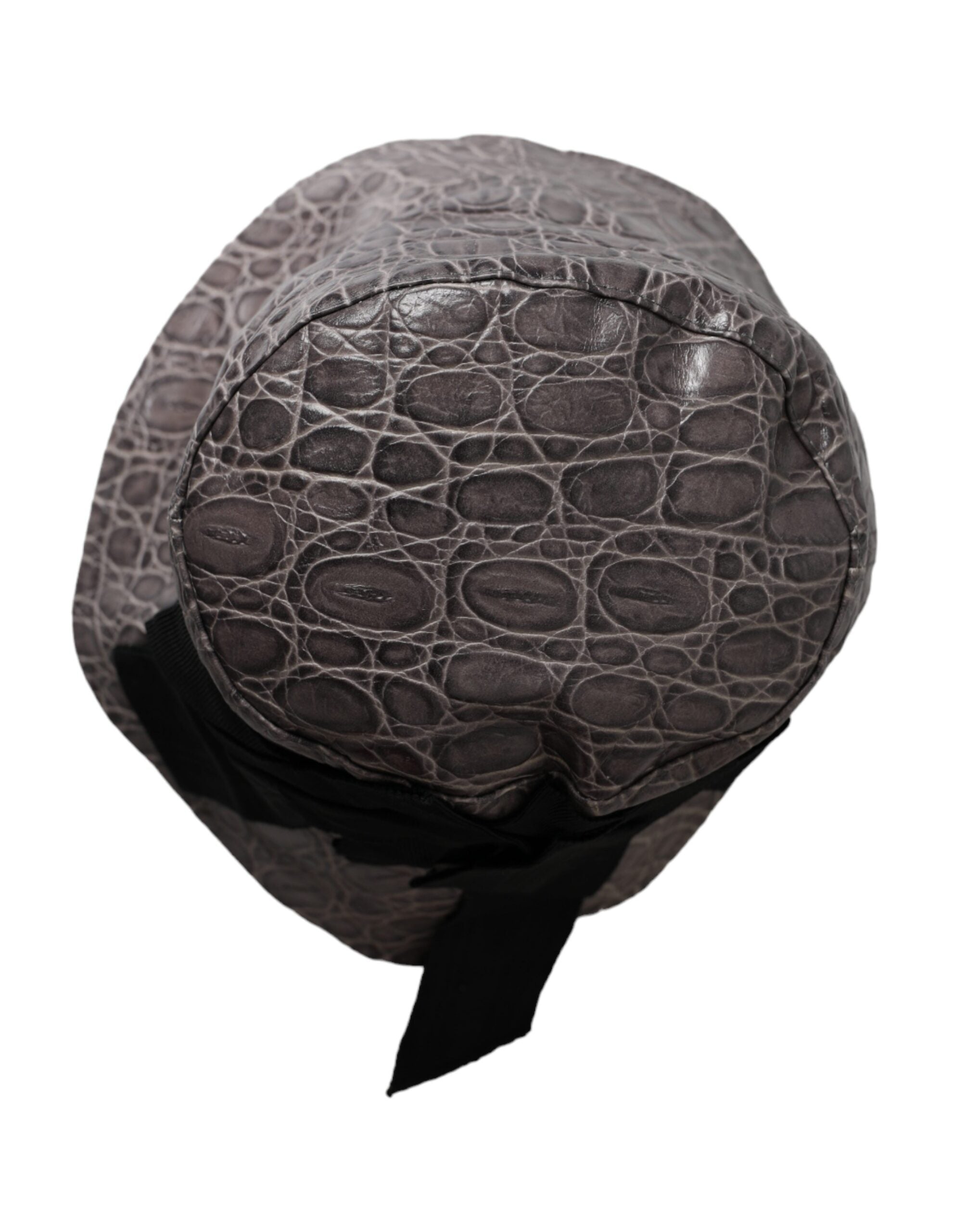 Black-grey patterned leather bucket hat