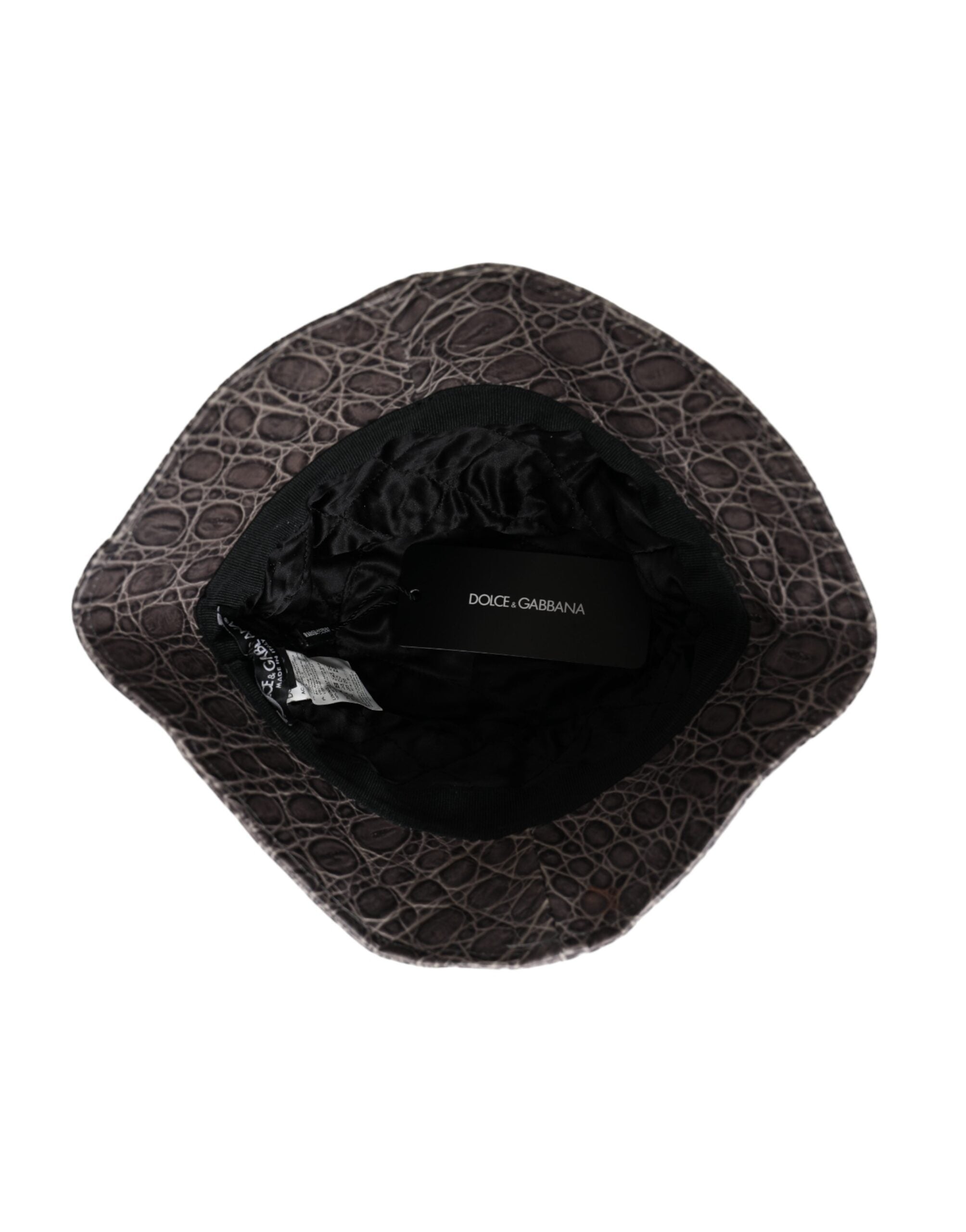Black-grey patterned leather bucket hat