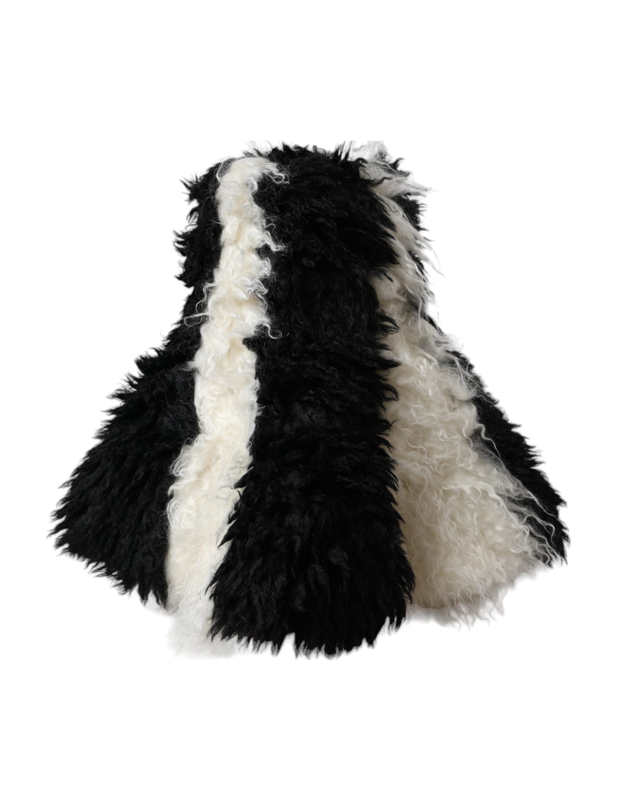 Black and white stripe mohair fur bucket hat