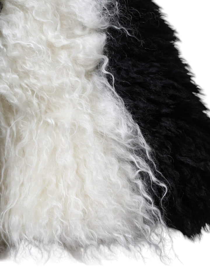 Black and white stripe mohair fur bucket hat