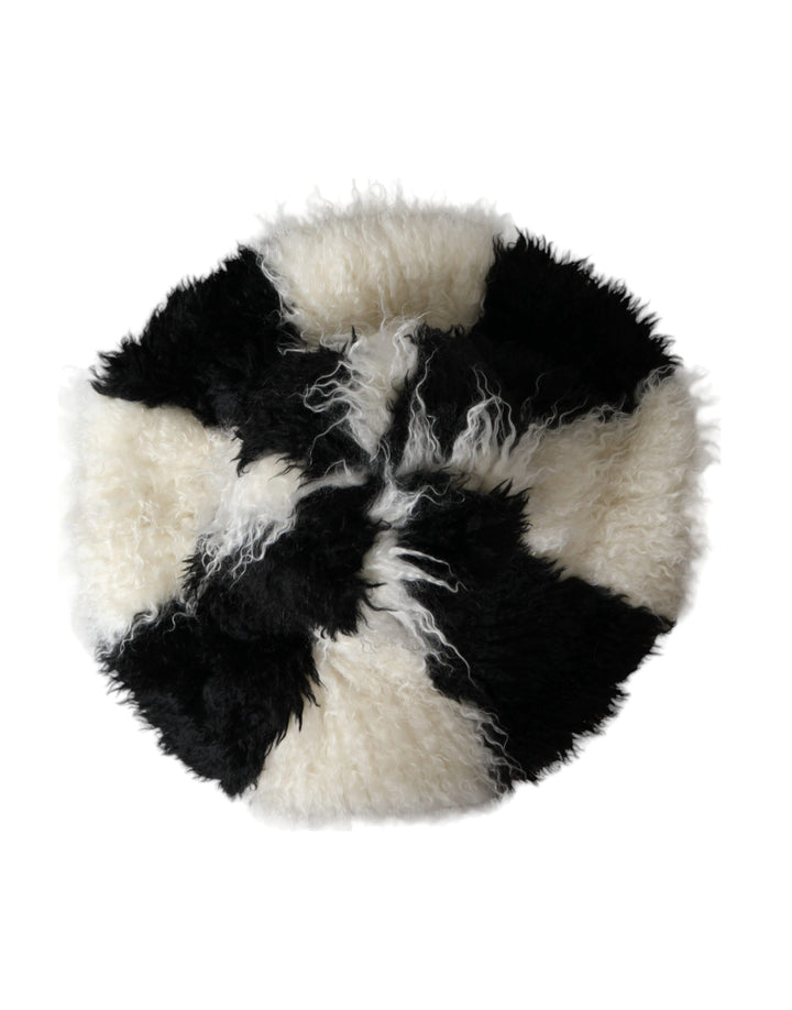 Black and white stripe mohair fur bucket hat