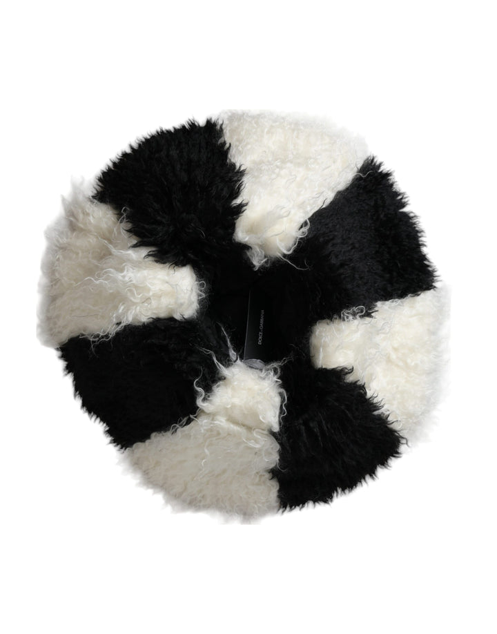 Black and white stripe mohair fur bucket hat