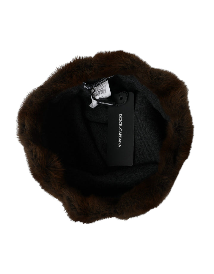 Braunes Wieselpelz Damen Kaschmirmütze Beanie