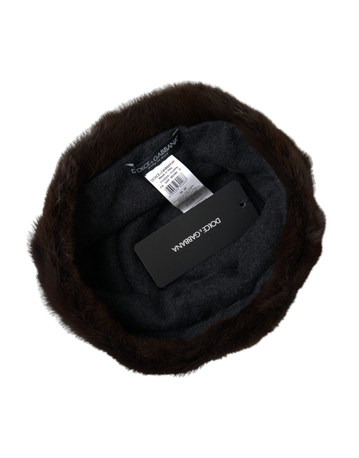 Braunes Wieselpelz Damen Kaschmirmütze Beanie
