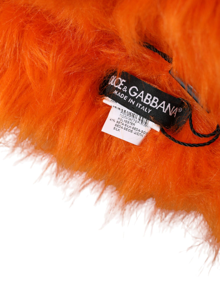 Orange faux fur full-head hat